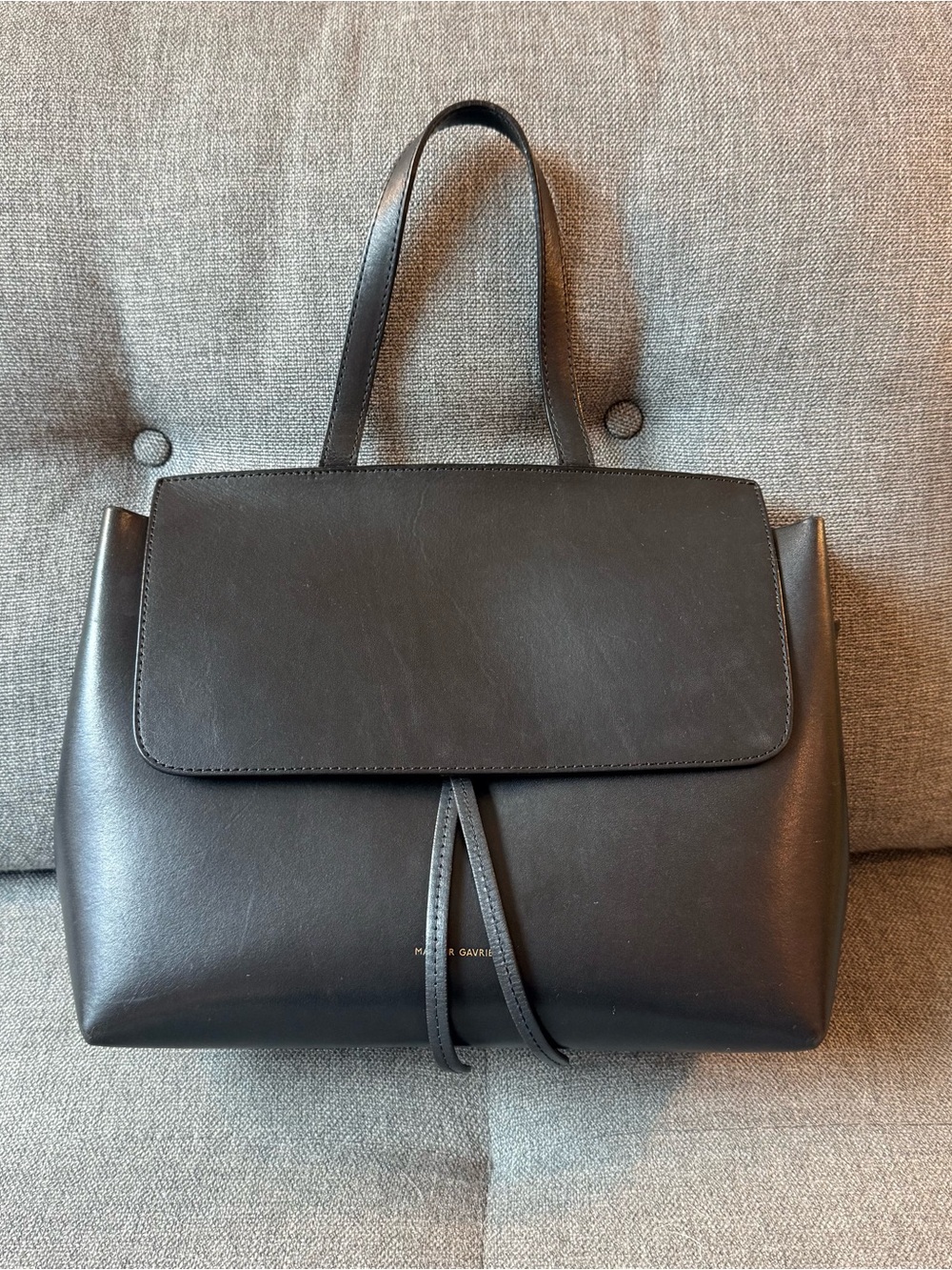Mansur Gabriel Black Leather Top-Handle Lady bag